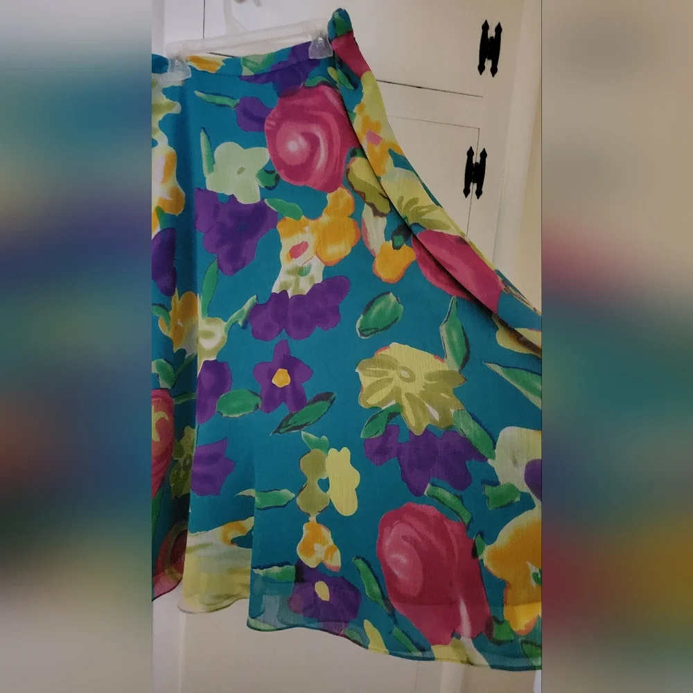 Coldwater Creek Floral Watercolor Lined Skirt PL - LIKE NEW! - Picture 1 of 6